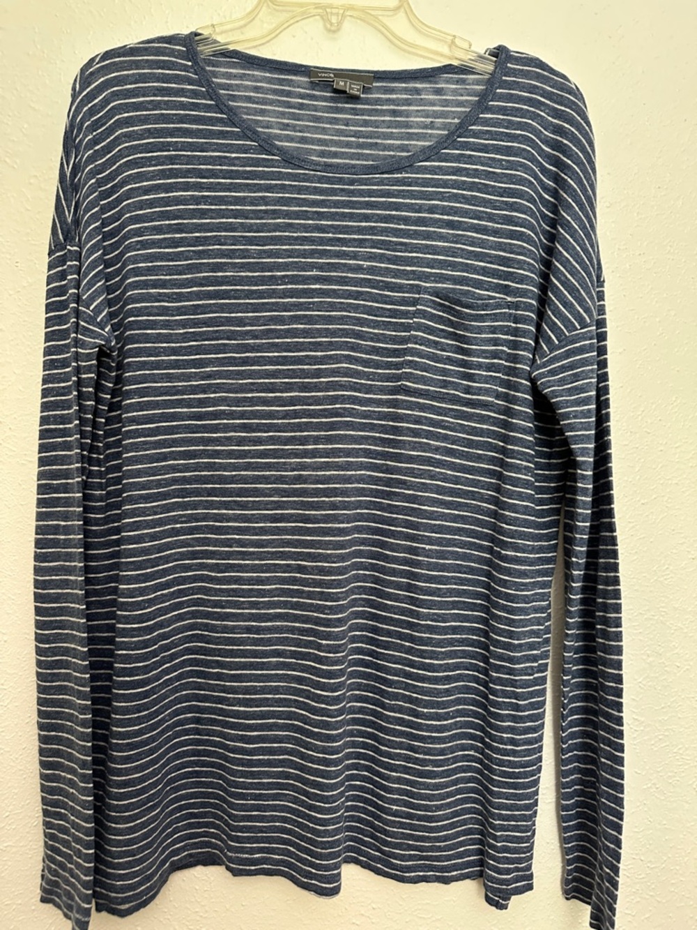 Vince 100% Linen Long Sleeve Oversized Striped Top